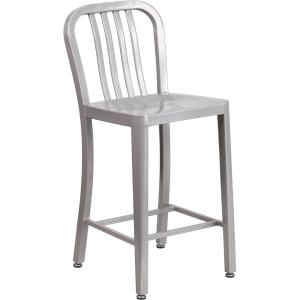 Flash Furniture 24″ Commercial Grade Metal Counter Height Stool with Footrest, Modern Vertical Slat Back Stool for Restaurants and Kitchens, Silver(Silver)