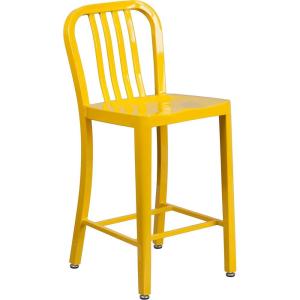 Flash Furniture 24″ Commercial Grade Metal Counter Height Stool with Footrest, Modern Vertical Slat Back Stool for Restaurants and Kitchens, Silver(Yellow)