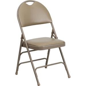 Flash Furniture 4 Pack HERCULES Series Ultra-Premium Triple Braced Burgundy Fabric Metal Folding Chair with Easy-Carry Handle(Beige Vinyl/Beige Frame)