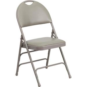 Flash Furniture 4 Pack HERCULES Series Ultra-Premium Triple Braced Burgundy Fabric Metal Folding Chair with Easy-Carry Handle(Gray Vinyl/Gray Frame)