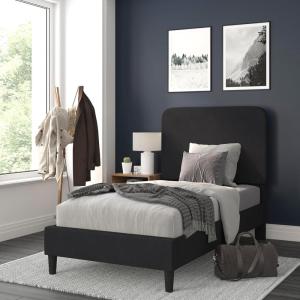 Flash Furniture Addison Queen Size Platform Bed with Fabric Upholstered Headboard, Timeless Low-Profile Queen Bed Frame with Headboard, Light Gray(Charcoal)
