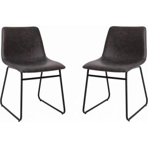 Flash Furniture Butler 18″ LeatherSoft Dining Table Height Chairs, Mid-Century Modern Bucket Style Dining Chairs, Set of 2, Light Gray/Gold(Gray Leathersoft/Black Frame)