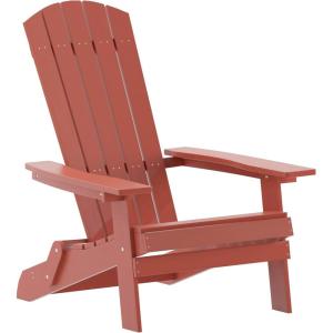 Flash Furniture Charlestown Commercial Folding Adirondack Chair – Mahogany – Poly Resin – Indoor/Outdoor – Weather Resistant(Red)