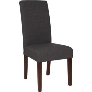 Flash Furniture Greenwich Series Black LeatherSoft Upholstered Panel Back Mid-Century Parsons Dining Chair(Gray Fabric)