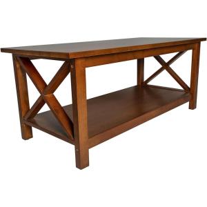 Flash Furniture Jasper Farmhouse Solid Wood Coffee Table, Rustic Coffee Table, X-Frame Design, Living Room, Bedroom, Home Office, 19.75″ H, Acacia Gray/Rustic White(Walnut)