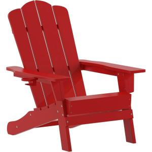 Flash Furniture Newport Adirondack Chair with Cup Holder, Weather Resistant Poly Resin Adirondack Chair, Blue(Red)