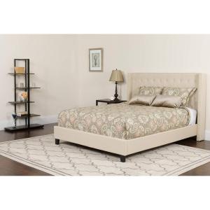 Flash Furniture Riverdale Queen Size Tufted Upholstered Platform Bed in Beige Fabric with Memory Foam Mattress