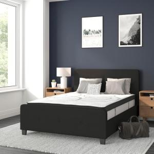 Flash Furniture Tribeca Full Size Tufted Upholstered Platform Bed in Light Gray Fabric with 10 Inch CertiPUR-US Certified Pocket Spring Mattress(Black)
