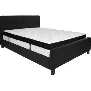 Flash Furniture Tribeca Queen Size Tufted Upholstered Platform Bed in Black Fabric with Memory Foam Mattress