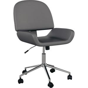 Martha Stewart Tyla Armless Swivel Task Chair for Home Office in White Faux Leather with Polished Brass Frame(Gray Faux Leather/Polished Nickel)
