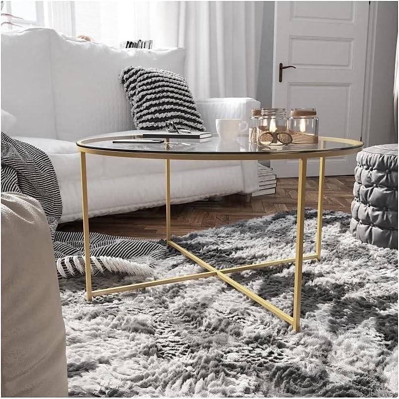 imageFlash Furniture Greenwich Collection Coffee and End Table Set Clear Glass Top with Brushed Gold Frame 3 Piece Occasional Table Set