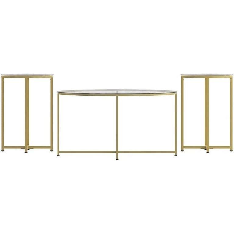 imageFlash Furniture Greenwich Collection Coffee and End Table Set Clear Glass Top with Brushed Gold Frame 3 Piece Occasional Table Set