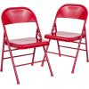 Flash Furniture 2 Pack HERCULES Series Triple Braced & Double Hinged Red Metal Folding Chair(Red)