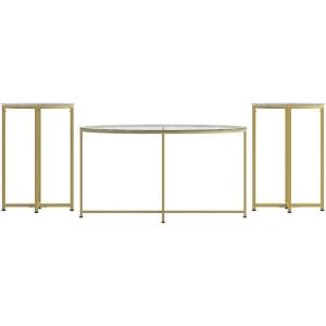 Flash Furniture Greenwich Collection Coffee and End Table Set -Clear Glass Top with Brushed Gold Frame – 3 Piece Occasional Table Set
