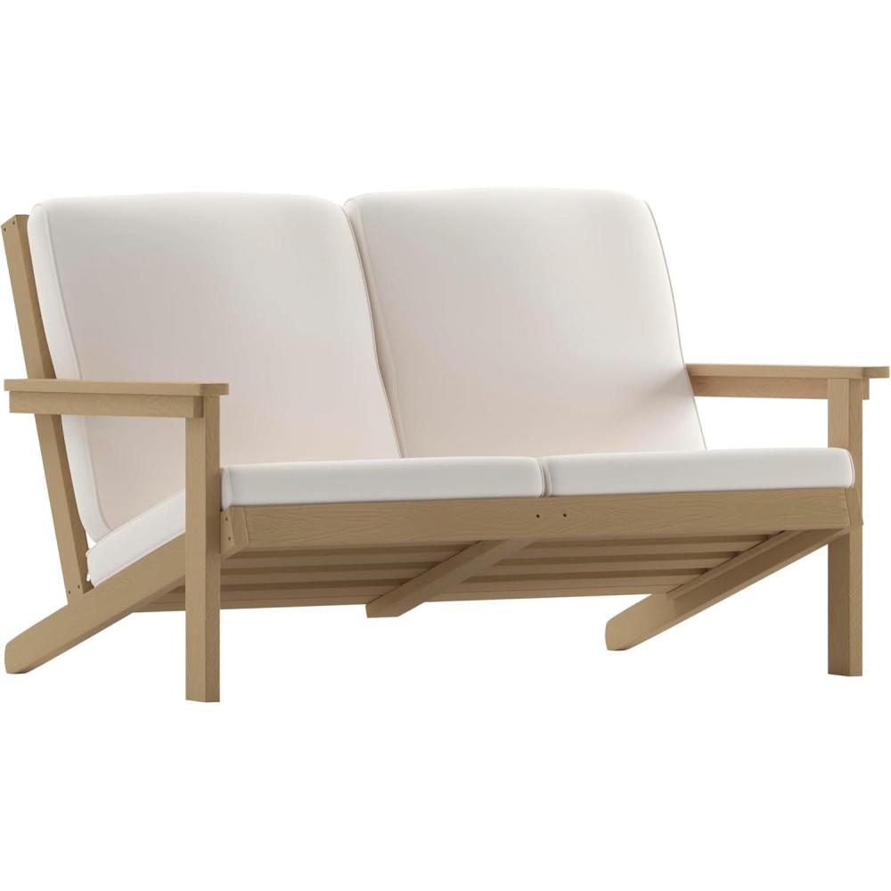 imageFlash Furniture Charlestown Adirondack Style Deep Seat Patio Loveseat with Cushions Gray Poly Resin Frame Gray AllWeather Cushions IndoorOutdoorNatural CedarCream