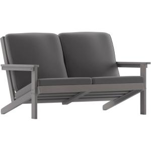 Flash Furniture Charlestown Adirondack Style Deep Seat Patio Loveseat with Cushions – Gray Poly Resin Frame – Gray All-Weather Cushions – Indoor/Outdoor(Grey)