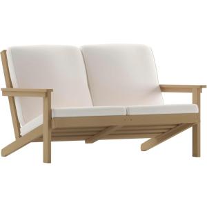 Flash Furniture Charlestown Adirondack Style Deep Seat Patio Loveseat with Cushions – Gray Poly Resin Frame – Gray All-Weather Cushions – Indoor/Outdoor(Natural Cedar/Cream)