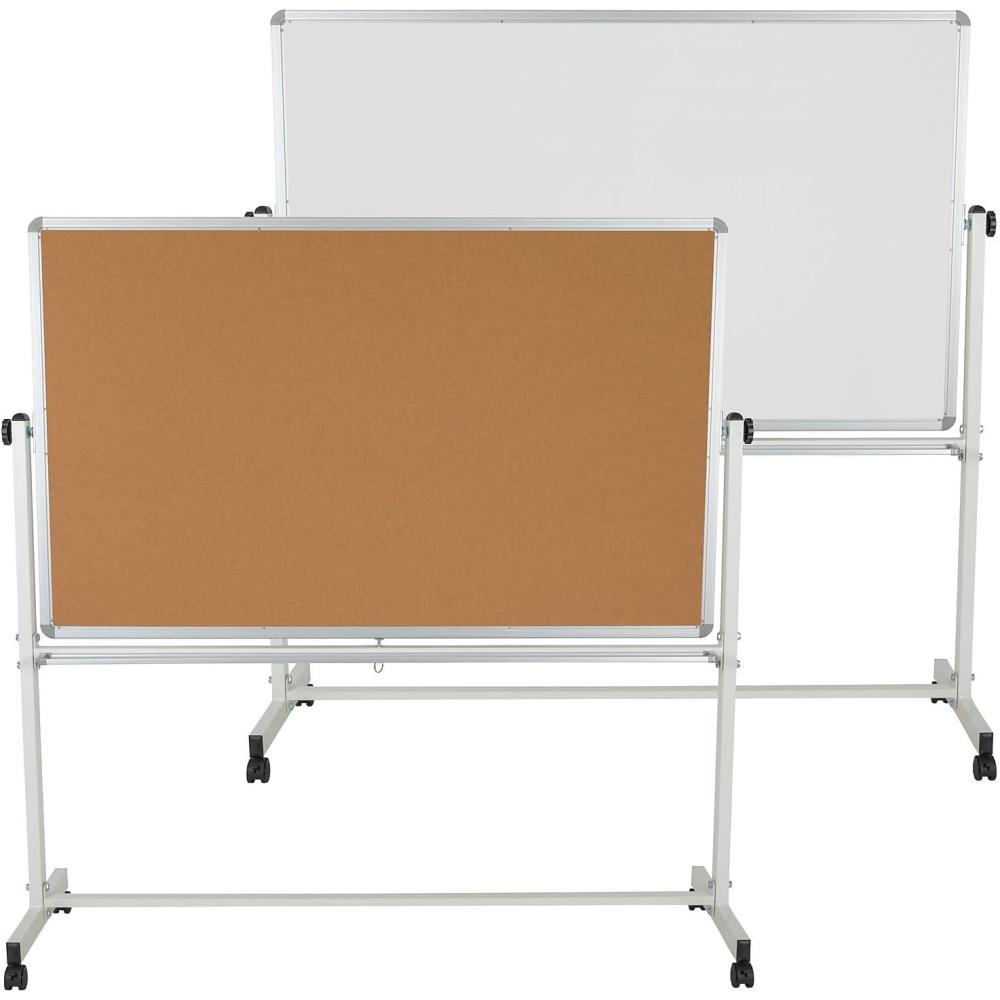 image:imageFlash Furniture HERCULES Series 53quotW x 59quotH Reversible Mobile Cork Bulletin Board and White Board with Pen Tray64W x 648H