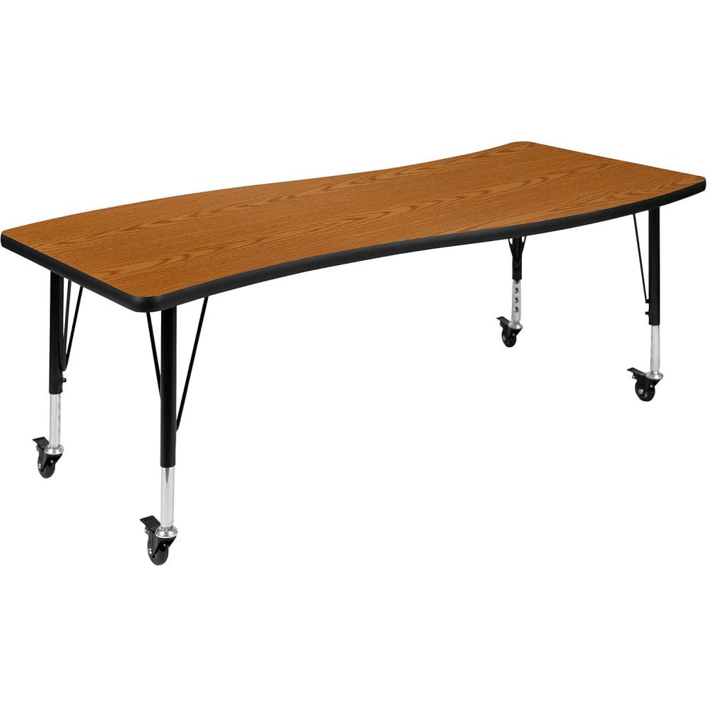 image:imageFlash Furniture Mobile 26quotW x 60quotL Rectangular Wave Collaborative Grey Thermal Laminate Activity Table Height Adjustable Short LegsOak
