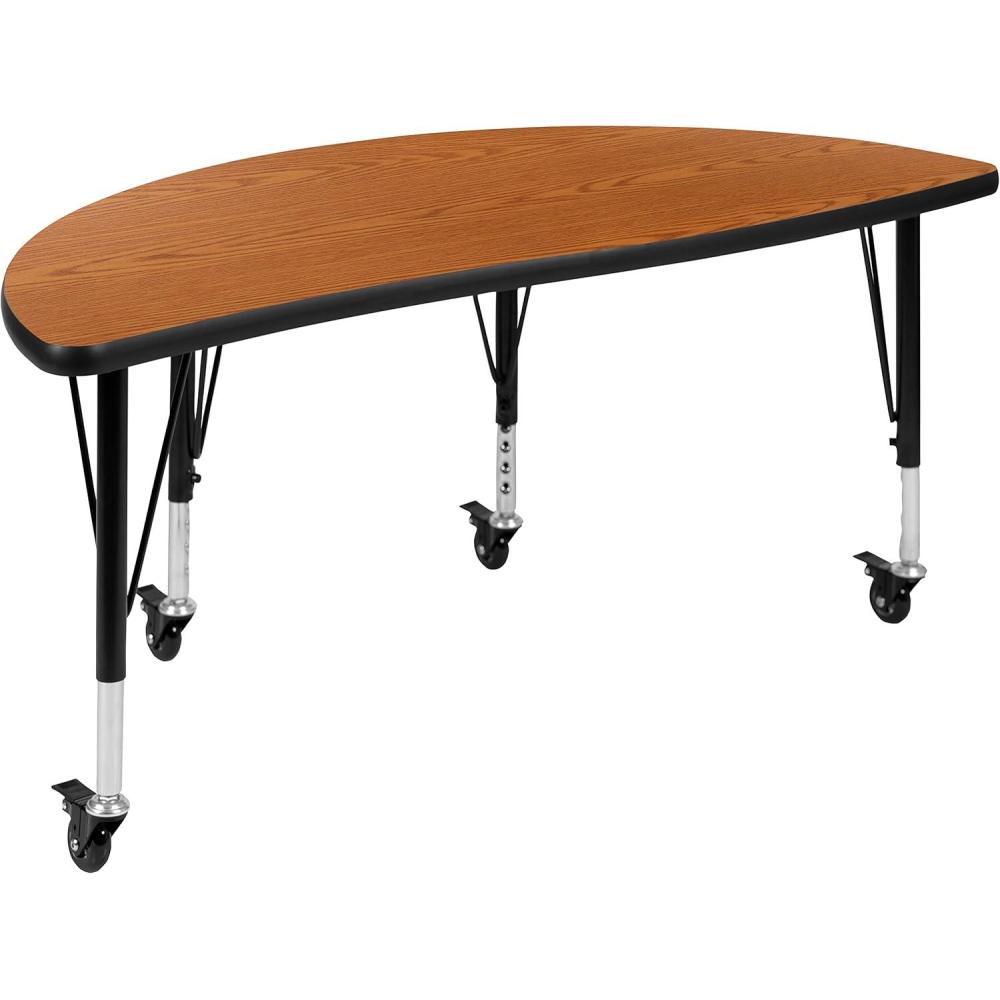 image:imageFlash Furniture Mobile 475quot Half Circle Wave Collaborative Grey Thermal Laminate Activity Table Height Adjustable Short LegsOak