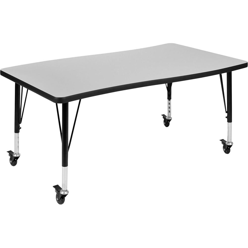 image:imageFlash Furniture Wren Mobile 28quotW x 475quotL Rectangular Wave Flexible Collaborative Oak Thermal Laminate Activity Table Height Adjustable Short LegsGrey