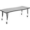 Flash Furniture Mobile 26″W x 60″L Rectangular Wave Collaborative Grey Thermal Laminate Activity Table – Height Adjustable Short Legs(Grey)