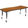 Flash Furniture Mobile 26″W x 60″L Rectangular Wave Collaborative Grey Thermal Laminate Activity Table – Height Adjustable Short Legs(Oak)
