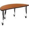 Flash Furniture Mobile 47.5″ Half Circle Wave Collaborative Grey Thermal Laminate Activity Table – Height Adjustable Short Legs(Oak)