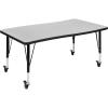 Flash Furniture Wren Mobile 28″W x 47.5″L Rectangular Wave Flexible Collaborative Oak Thermal Laminate Activity Table – Height Adjustable Short Legs(Grey)