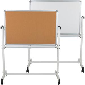 Flash Furniture HERCULES Series 45.25″W x 54.75″H Reversible Mobile Cork Bulletin Board and White Board with Pen Tray(64″W x 54.8″H)