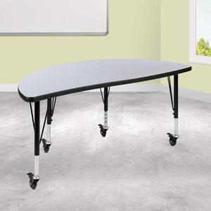Flash Furniture Mobile 47.5″ Half Circle Wave Collaborative Grey Thermal Laminate Activity Table – Height Adjustable Short Legs(Grey)