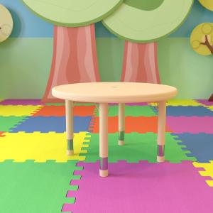 Flash Furniture Wren 33″ Round Natural Plastic Height AdjusTable with Rounded Safety Corners Activity Table with Rounded Safety Corners(Natural)