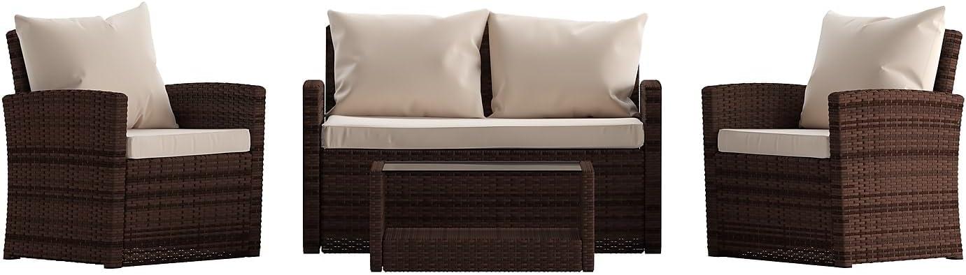 image:imageFlash Furniture Aransas Series 4 Piece Brown Patio Set with Beige Back Pillows and Seat CushionsBrownBeige