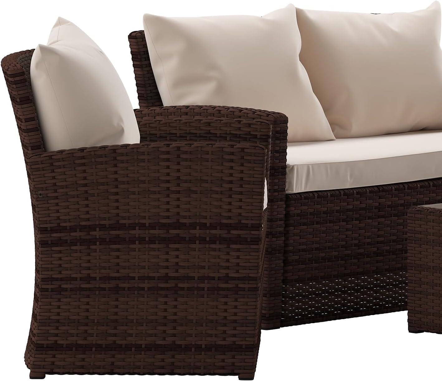 image:imageFlash Furniture Aransas Series 4 Piece Brown Patio Set with Beige Back Pillows and Seat CushionsBrownBeige