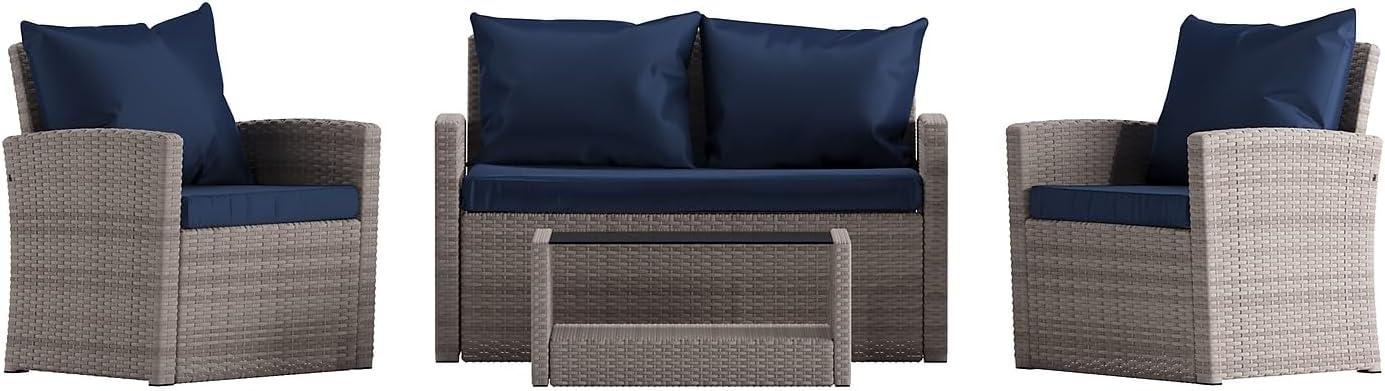 image:imageFlash Furniture Aransas Series 4 Piece Brown Patio Set with Beige Back Pillows and Seat CushionsLight GrayNavy