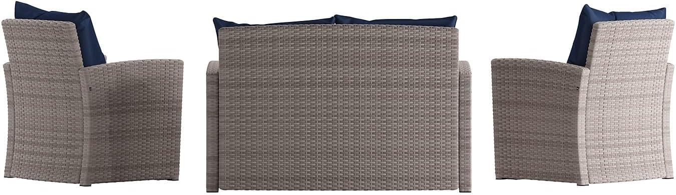 image:imageFlash Furniture Aransas Series 4 Piece Brown Patio Set with Beige Back Pillows and Seat CushionsLight GrayNavy