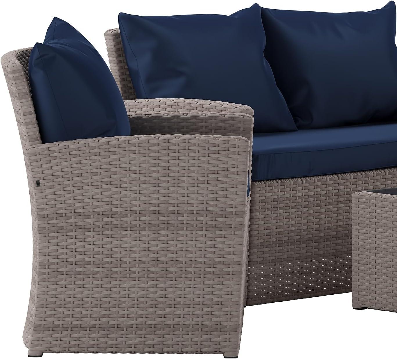 image:imageFlash Furniture Aransas Series 4 Piece Brown Patio Set with Beige Back Pillows and Seat CushionsLight GrayNavy