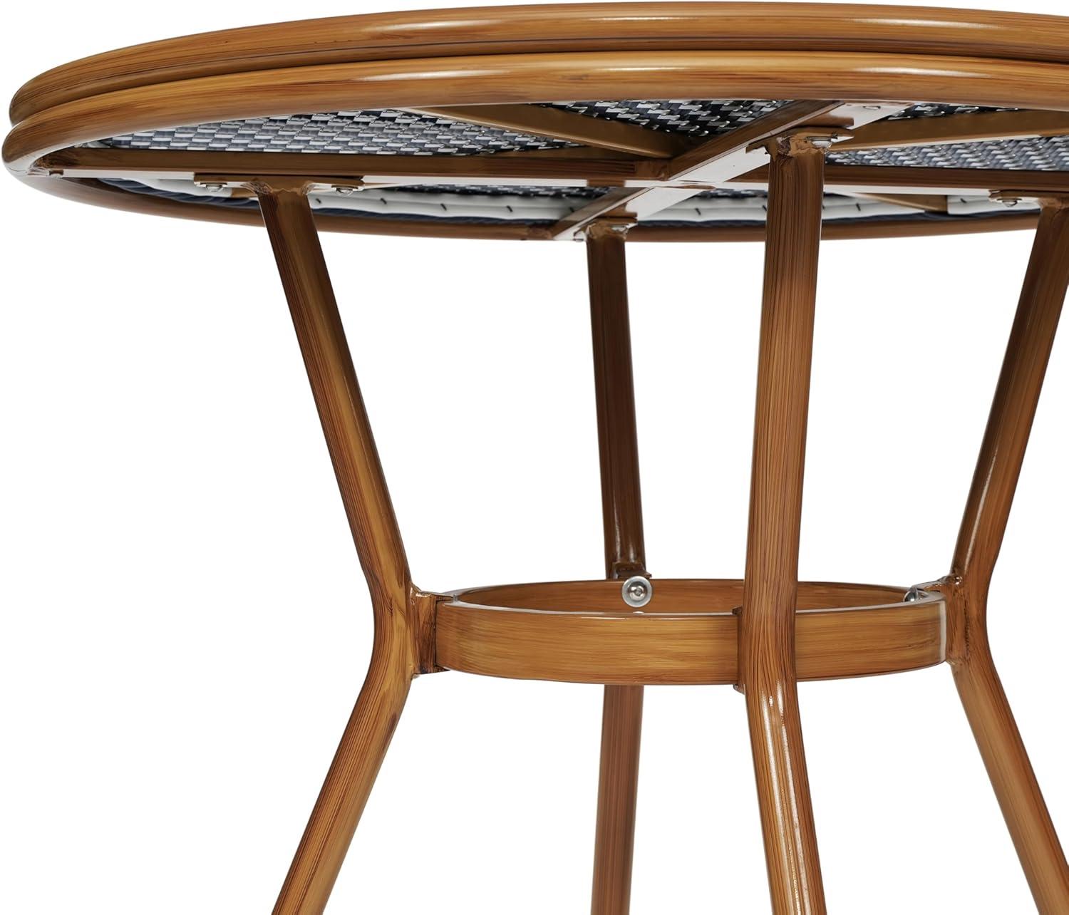 image:imageFlash Furniture Bordeaux IndoorOutdoor Commercial Bistro Set Tempered Glass Top Table 4 Chairs PE Rattan NAT Bamboo Print Aluminum Frame NavyWhiteNavy White RattanNatural Frame