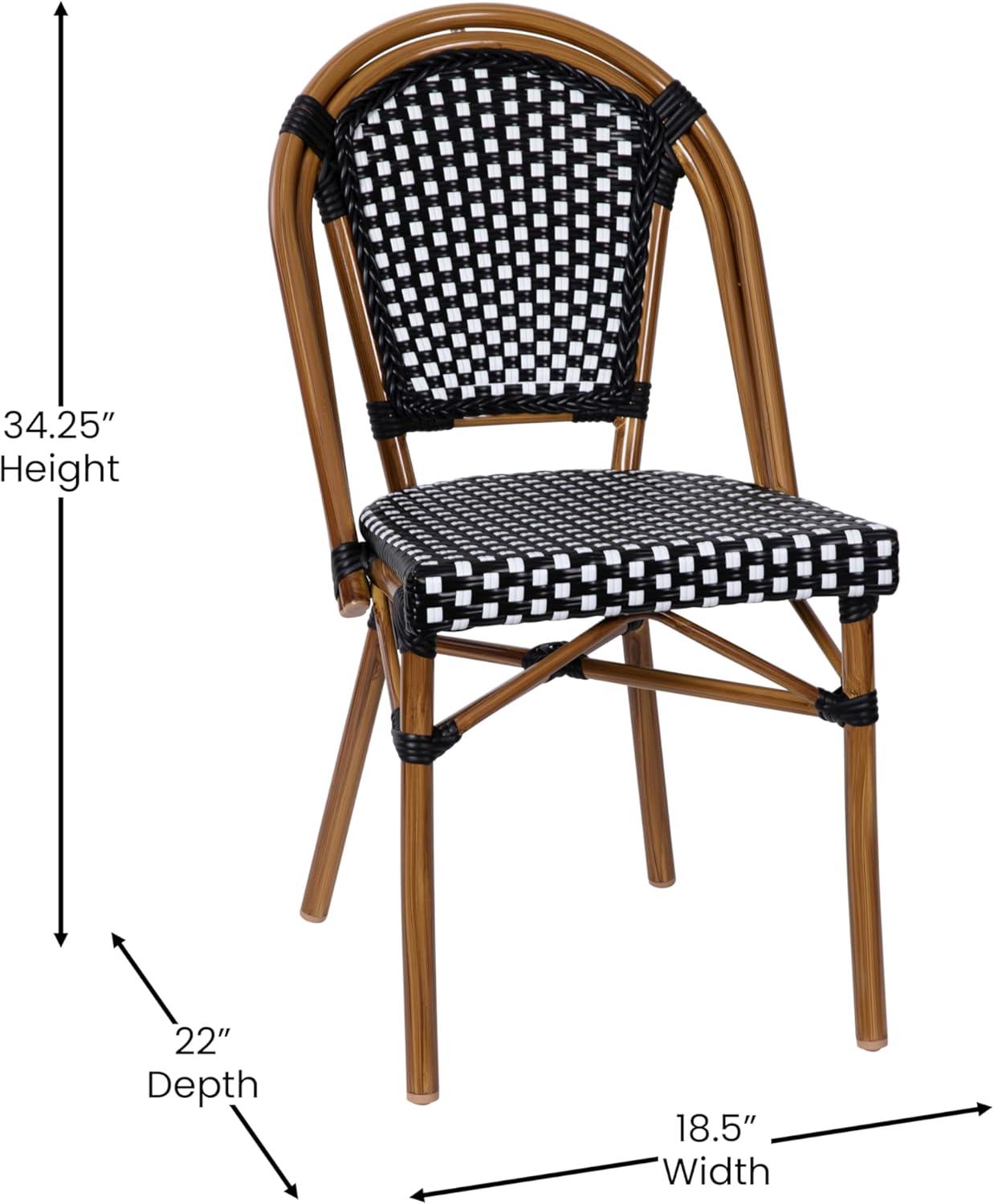 image:imageFlash Furniture Bordeaux IndoorOutdoor Commercial Bistro Set Tempered Glass Top Table 4 Chairs PE Rattan NAT Bamboo Print Aluminum Frame NavyWhiteBlack White RattanNatural Frame