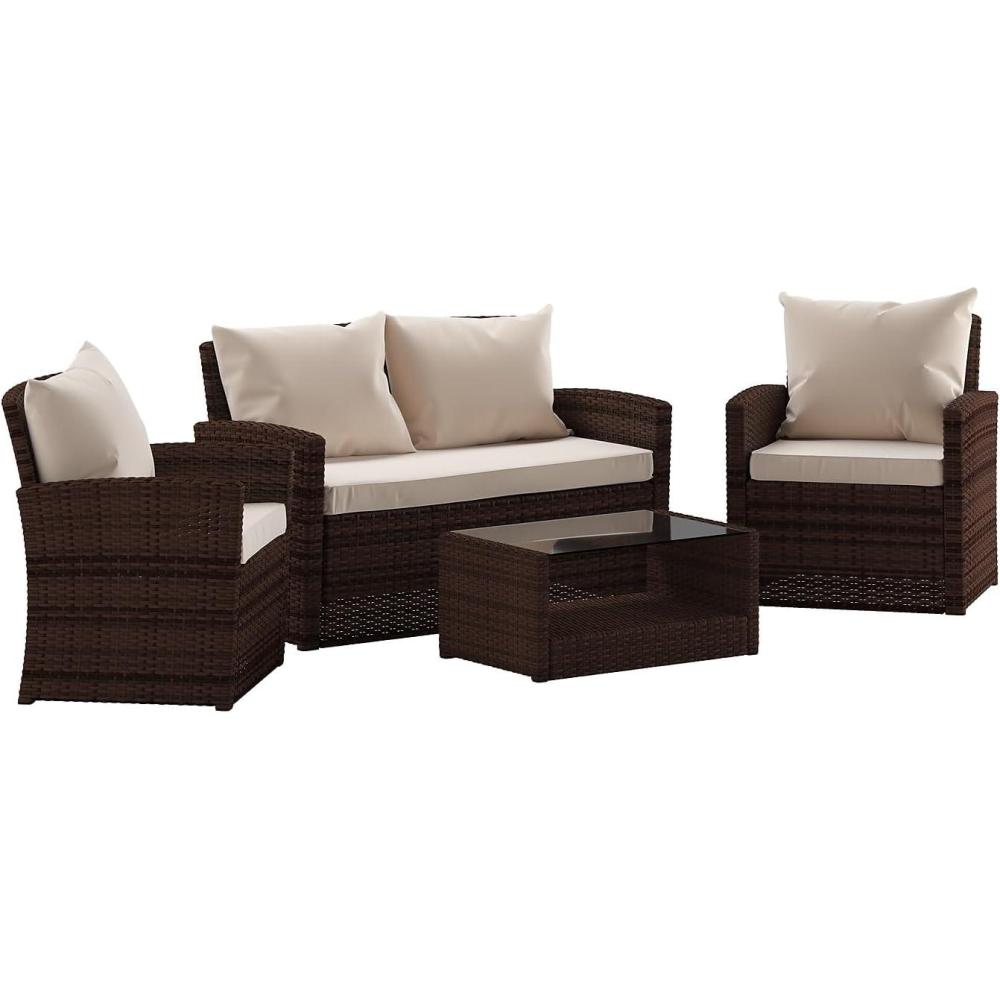image:imageFlash Furniture Aransas Series 4 Piece Brown Patio Set with Beige Back Pillows and Seat CushionsBrownBeige