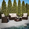 Flash Furniture Aransas Series 4 Piece Brown Patio Set with Beige Back Pillows and Seat Cushions(Brown/Beige)