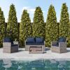 Flash Furniture Aransas Series 4 Piece Brown Patio Set with Beige Back Pillows and Seat Cushions(Light Gray/Navy)