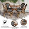 Flash Furniture Bordeaux Indoor/Outdoor Commercial Bistro Set – Tempered Glass Top Table – 4 Chairs – PE Rattan – NAT Bamboo Print Aluminum Frame – Navy/White(Black & White Rattan/Natural Frame)