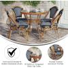Flash Furniture Bordeaux Indoor/Outdoor Commercial Bistro Set – Tempered Glass Top Table – 4 Chairs – PE Rattan – NAT Bamboo Print Aluminum Frame – Navy/White(Navy & White Rattan/Natural Frame)