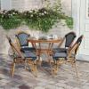 Flash Furniture Bordeaux Indoor/Outdoor Commercial Bistro Set – Tempered Glass Top Table – 4 Chairs – PE Rattan – NAT Bamboo Print Aluminum Frame – Navy/White(Navy & White Rattan/Natural Frame)