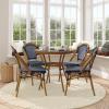 Flash Furniture Bordeaux Indoor/Outdoor Commercial Bistro Set – Tempered Glass Top Table – 4 Chairs – PE Rattan – NAT Bamboo Print Aluminum Frame – Navy/White(Navy & White Rattan/Natural Frame)