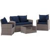 Flash Furniture Aransas Series 4 Piece Brown Patio Set with Beige Back Pillows and Seat Cushions(Light Gray/Navy)
