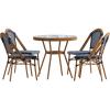 Flash Furniture Bordeaux Indoor/Outdoor Commercial Bistro Set – Tempered Glass Top Table – 4 Chairs – PE Rattan – NAT Bamboo Print Aluminum Frame – Navy/White(Navy & White Rattan/Natural Frame)