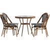 Flash Furniture Bordeaux Indoor/Outdoor Commercial Bistro Set – Tempered Glass Top Table – 4 Chairs – PE Rattan – NAT Bamboo Print Aluminum Frame – Navy/White(Black & White Rattan/Natural Frame)