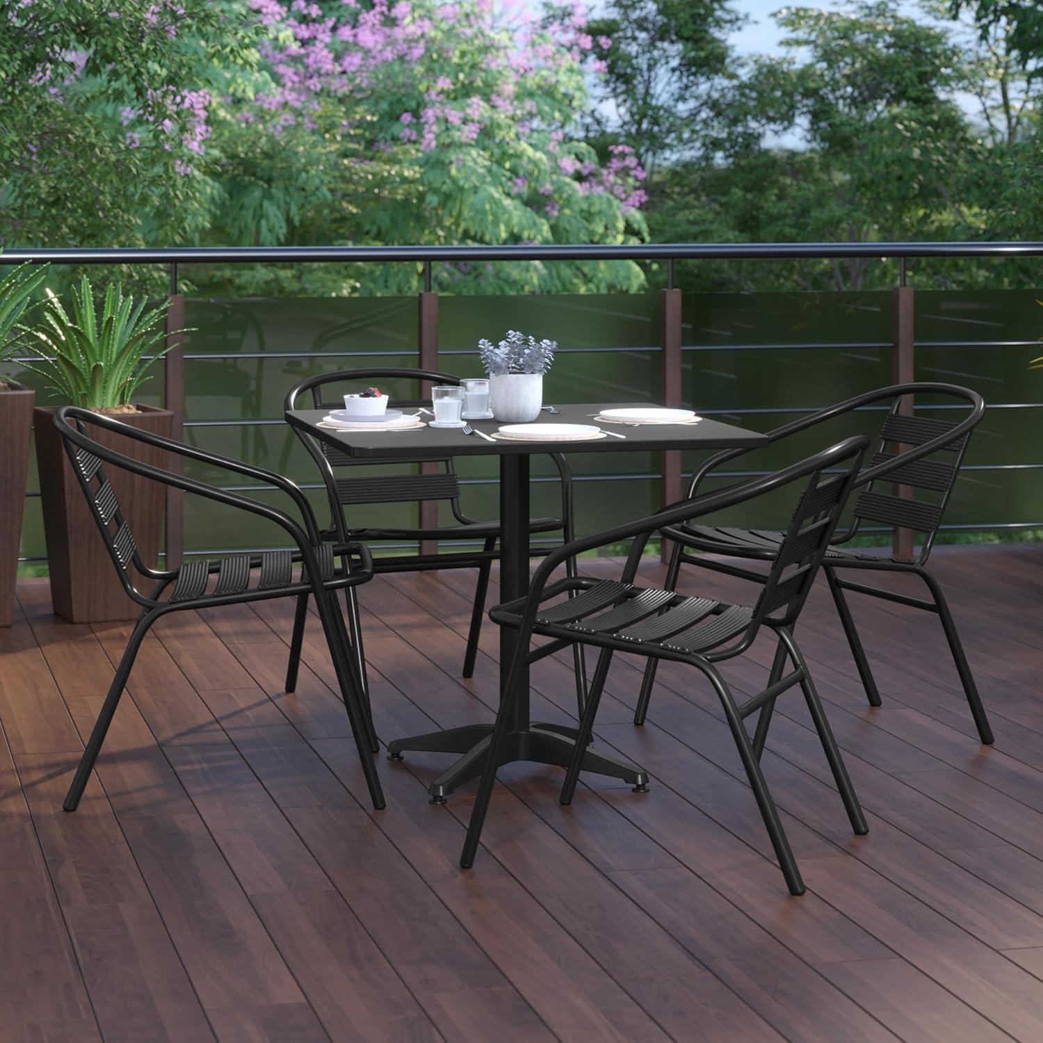 image:imageFlash Furniture 315 Square Aluminum IndoorOutdoor Table Set with 4 Slat Back ChairsBlack